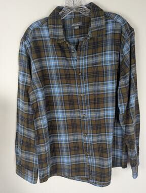 Eddie Bauer Mens Flannel Shirt Plaid Long Sleeve Button Down Size L Cotton
